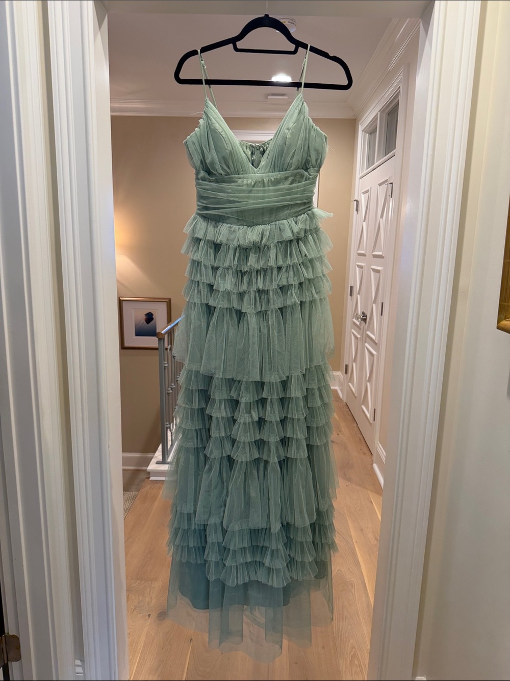 Belk Mint Green Tiered Tulle Evening Gown(bw)